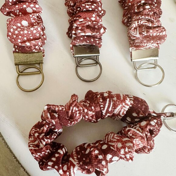 Dark Red Boho Scrunchie Keychain Wristlet - Picture 3 of 5